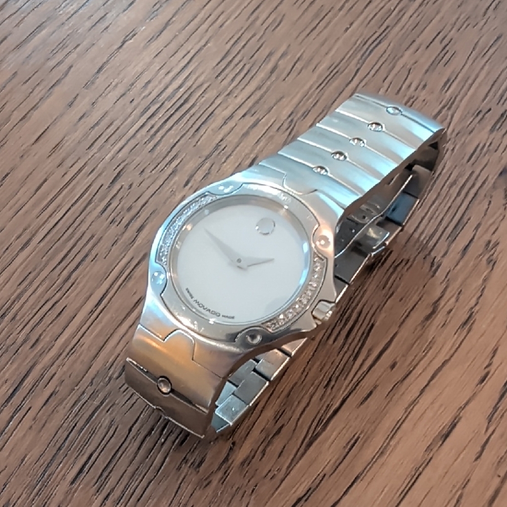 Movado Silver Stainless Steel Watch - Sports Edition w/ Diamonds